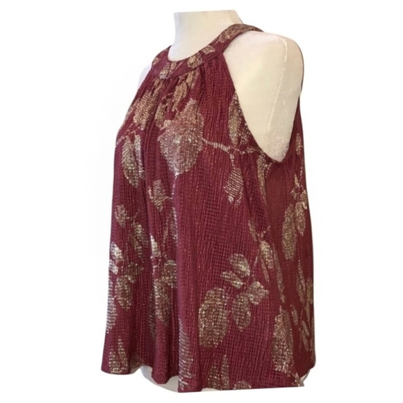 Anthropologie Feather Bone Metallic Rose Halter Top - Picture 6 of 7